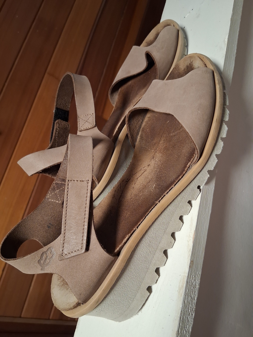 🙌Loints Of Holland Women's Neutral Taupe Slingback Platform Sandals